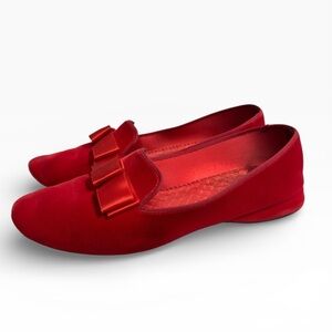 Vintage Daniel Green Red Velvet Bow Slippers Loafers Womens US 6.5 Classic